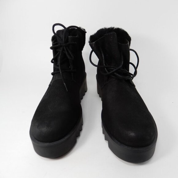 Eileen Fisher Kenille Wedge Bootie Size 6 Black Suede Genuine Shearling Trim NEW - Picture 5 of 14